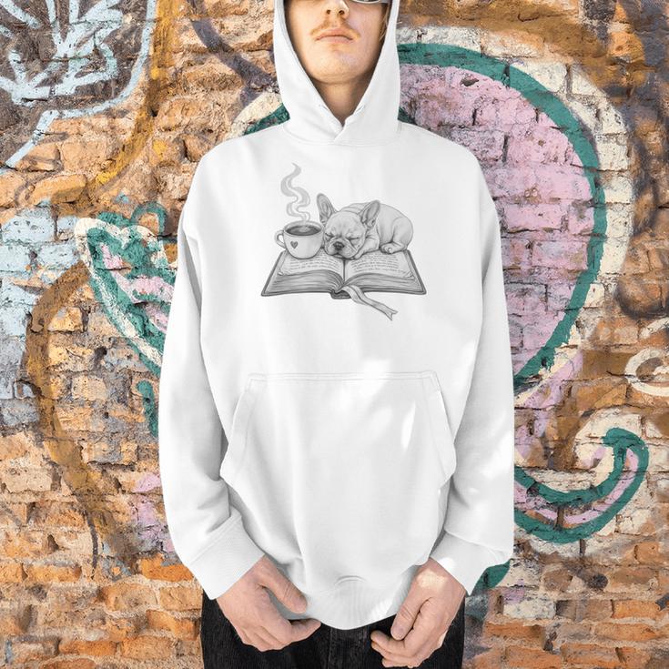 Sleepy Puppy On Open Book With Coffee For Readers Premium Tri-Blend Men Hoodie