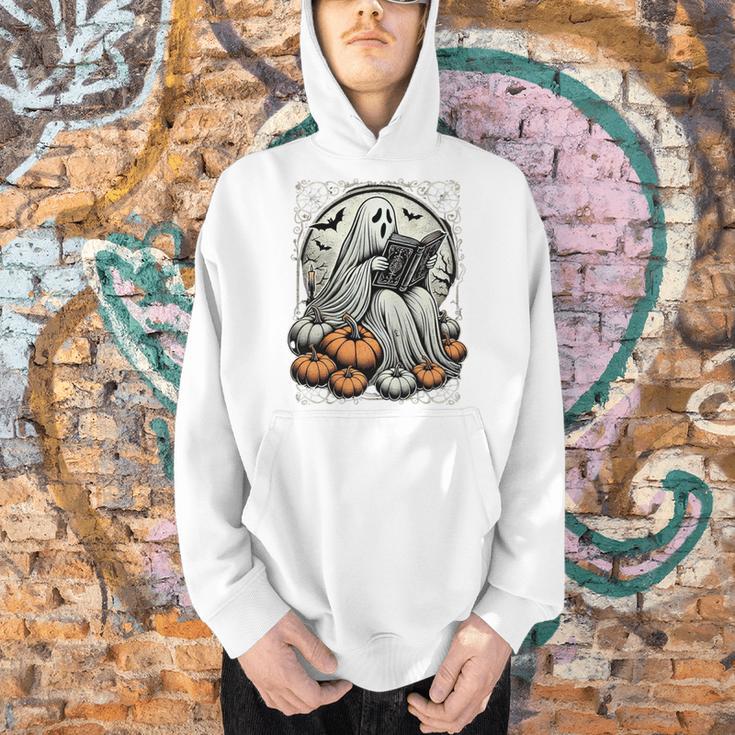Vintage Ghost Reading Book Pumpkins Goth Halloween Teachers Men Hoodie Vintage Ghost Reading Book Pumpkins Goth Halloween Teachers Men Hoodie