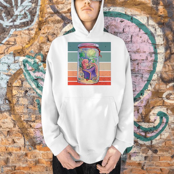 Worm Cozy Reading Books Plants Lamp Relaxation Nature Animal Men Hoodie