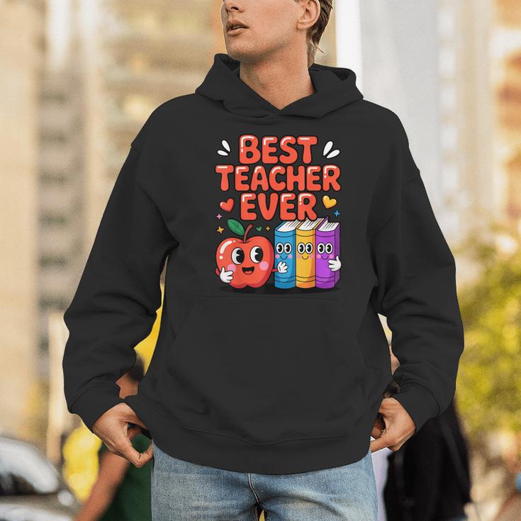 Best Teacher Ever Cute Apple Books School Classroom Vibes Men Hoodie