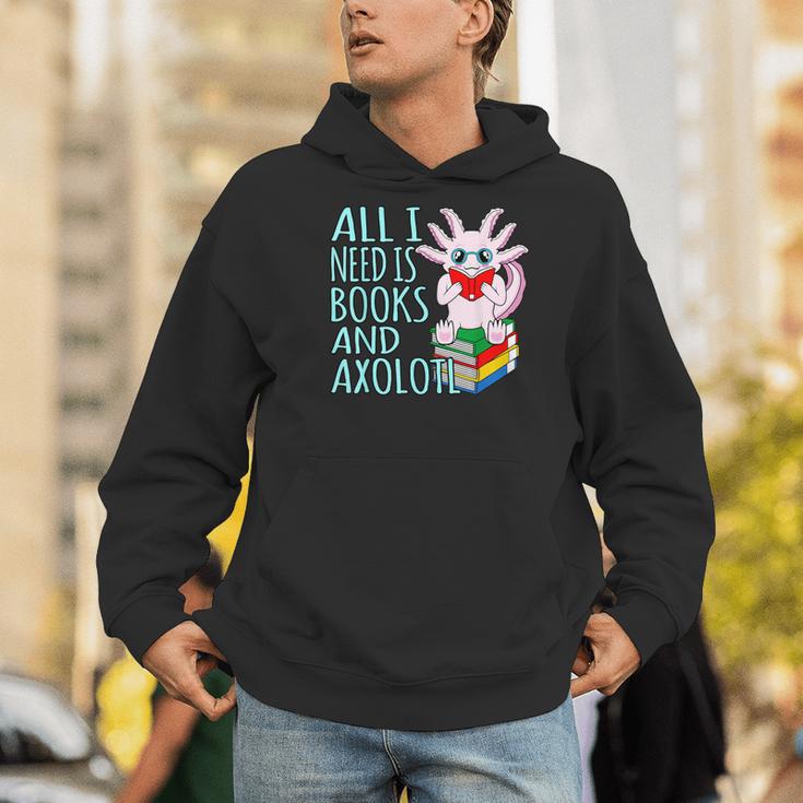 Books And Axolotl Kawaii Animal Axolotls Lover Owner Graphic Men Hoodie