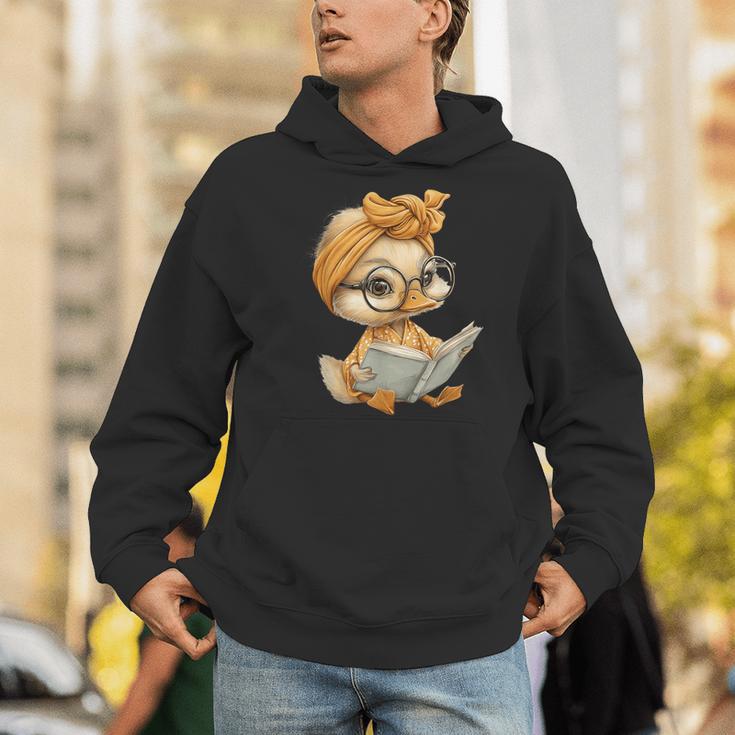 Cute Duckling Reading Book With Men Hoodie