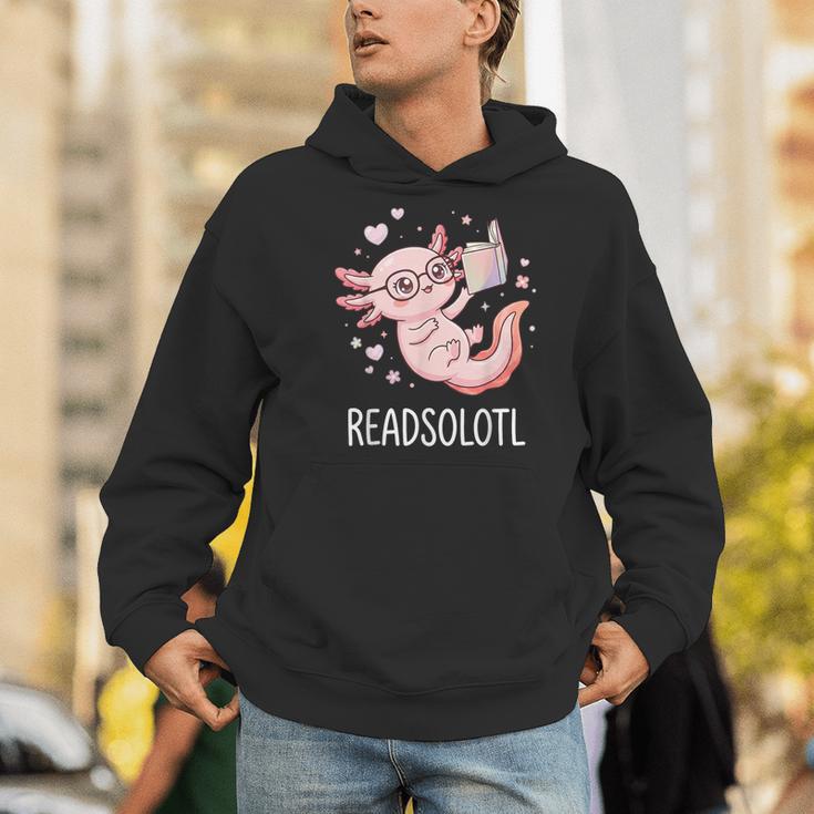 Cute Kawaii Readsolotl Axolotl Reading Book Pun Men Hoodie