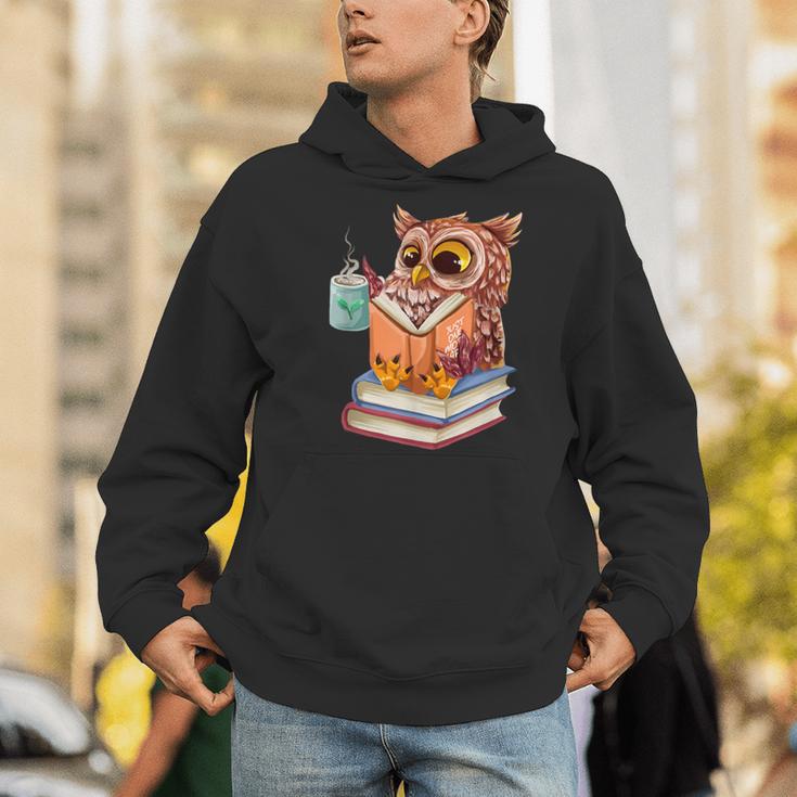 Cute Owl Reading Book And Drinking Tea Reading Rat Bookworm Men Hoodie