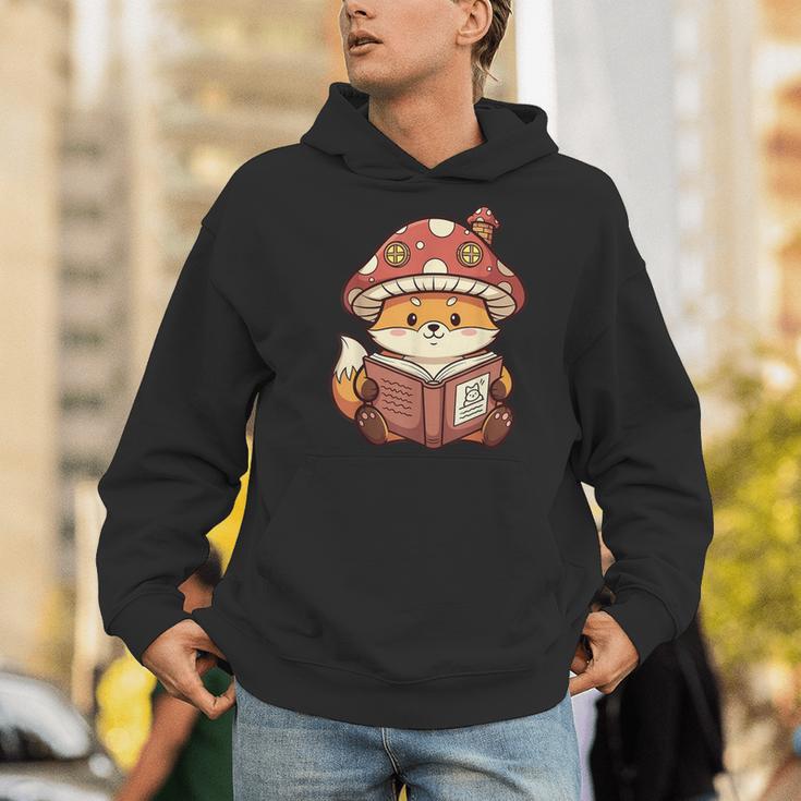 Cute Shiba Inu Mushroom Hat Reading Book Art Men Hoodie