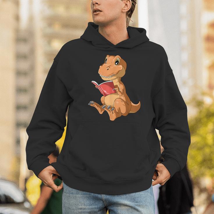 Dinosaur Reading Book Dino Reading Book Lovers Book Readers Men Hoodie