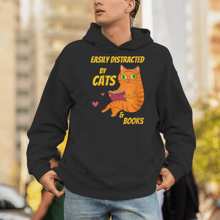 Easily Distracted By Cats And Books For Cat And Book Lover Men Hoodie Easily Distracted By Cats And Books For Cat And Book Lover Men Hoodie