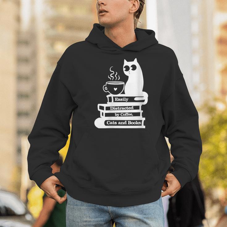 Easily Distracted Cats Coffee And Books Men Hoodie Easily Distracted Cats Coffee And Books Men Hoodie