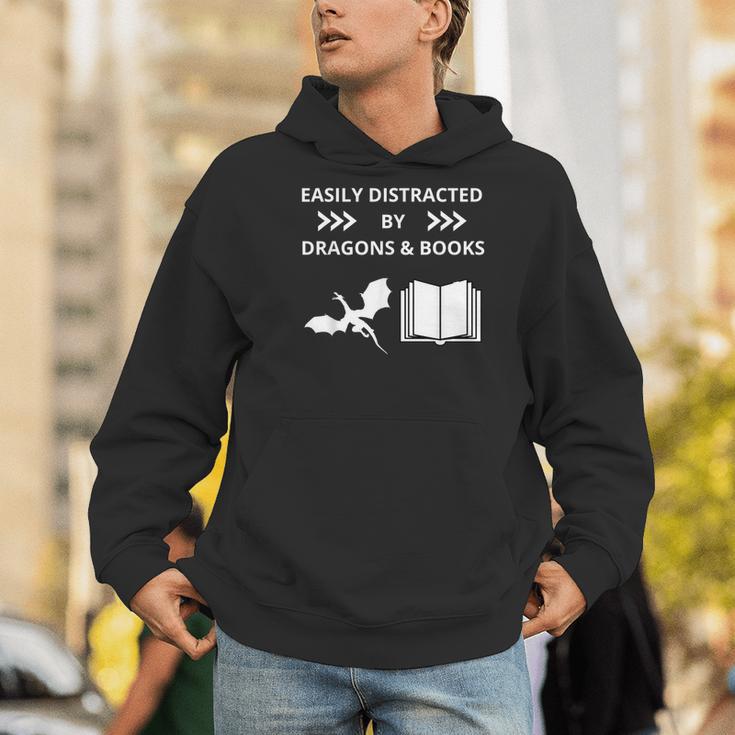 Easily Distracted By Dragon And Books Nerds Men Hoodie Easily Distracted By Dragon And Books Nerds Men Hoodie