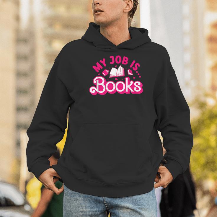My Job Is Books Pink Retro Book Lovers Women Librarian Men Hoodie