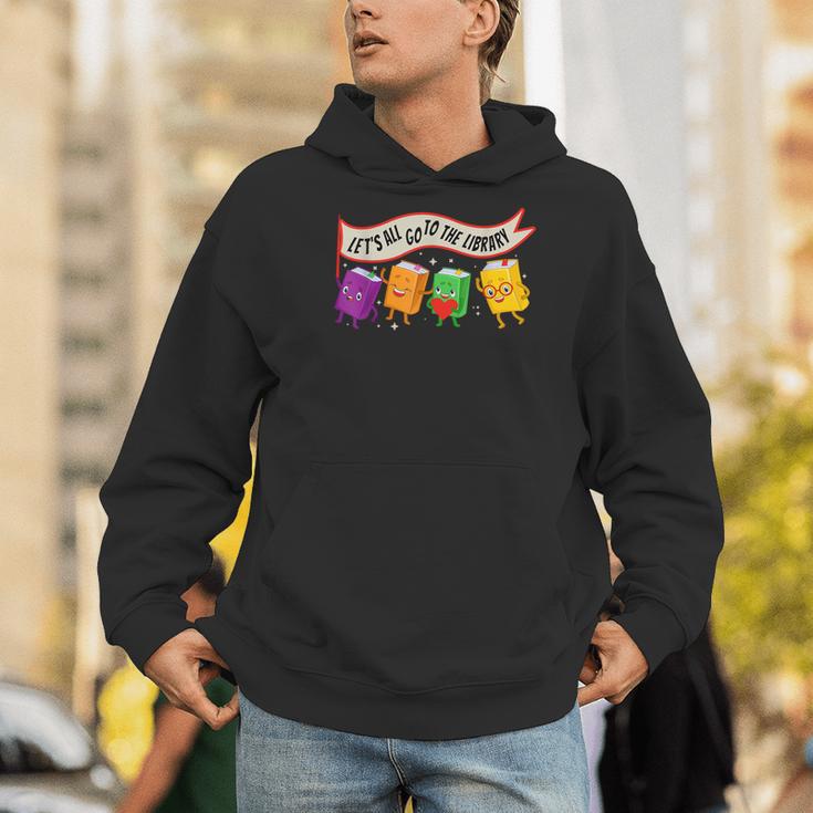 Librarian Let's All Go To The Library Cute Groovy Book Lover Men Hoodie