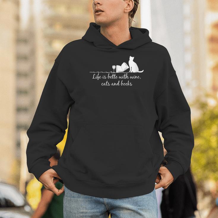 Life Is Better With Books Cats And Wine- Shirt And Outfits Men Hoodie