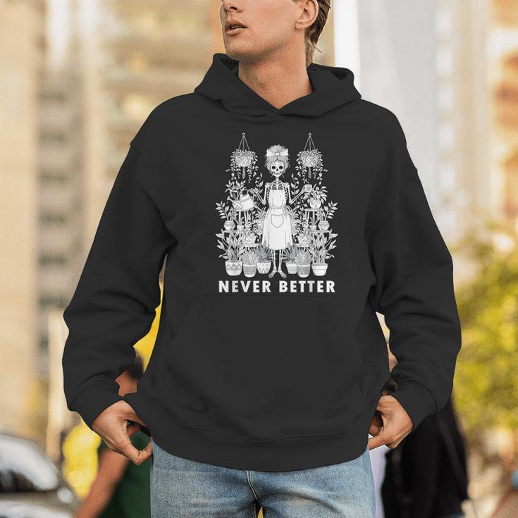 Messy Bun Skeleton Reading Book Coffee Never Better Men Hoodie