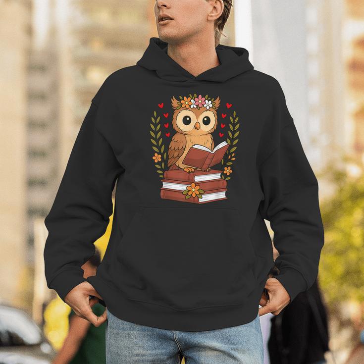 Owl Reading Book Graphic Owl With Book Floral Men Hoodie