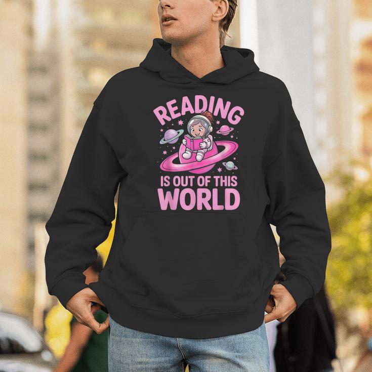 Reading Is Out Of This World Astronaut Reading Book Space Men Hoodie