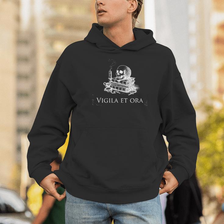 Vigila Et Ora Skull On Books Latin Men Hoodie Vigila Et Ora Skull On Books Latin Men Hoodie