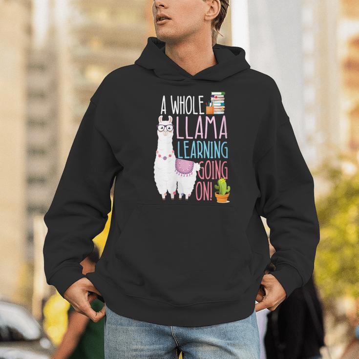 A Whole Llama Learning Going On Book Reading School Llama Men Hoodie