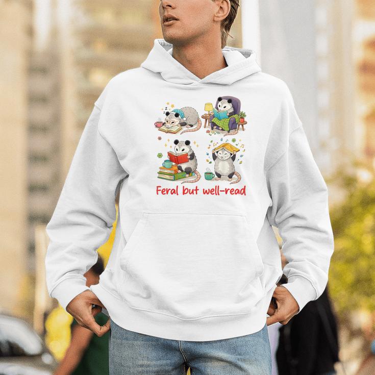 Book Lover Opossum Reading Squad Bookish Feral But Well-Read Men Hoodie
