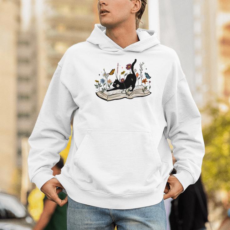 Cute Cat Flower Garden Book Kitty Reading Floral Men Hoodie Cute Cat Flower Garden Book Kitty Reading Floral Men Hoodie