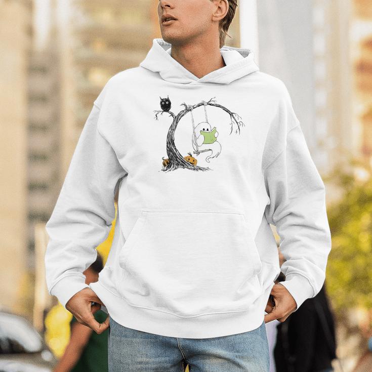 Cute Ghost Costume Reading Book Halloween Men Hoodie