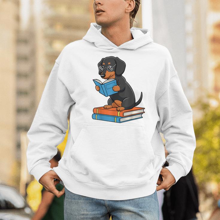 Dachshund Dog With Glasses Reading Book Librarian Men Hoodie Dachshund Dog With Glasses Reading Book Librarian Men Hoodie