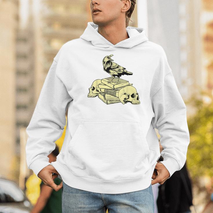 Dark Academia Aesthetic Raven Crow On Old Books Skull Goth Men Hoodie