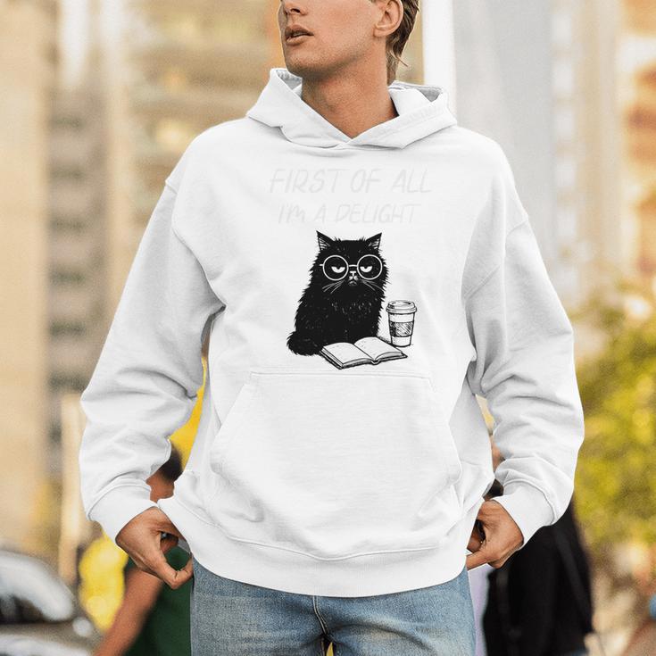 First Of All I’m A Delight Cute Cat Books Coffee Humor Men Hoodie