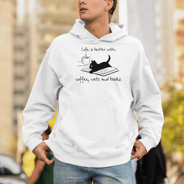 Life Is Better With Books Cats And Coffee Men Hoodie Life Is Better With Books Cats And Coffee Men Hoodie