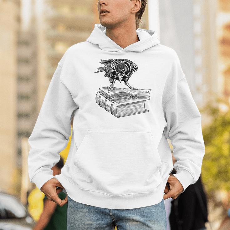 Raven Crow Book Aesthetic Dark Academia Bookworm Men Hoodie