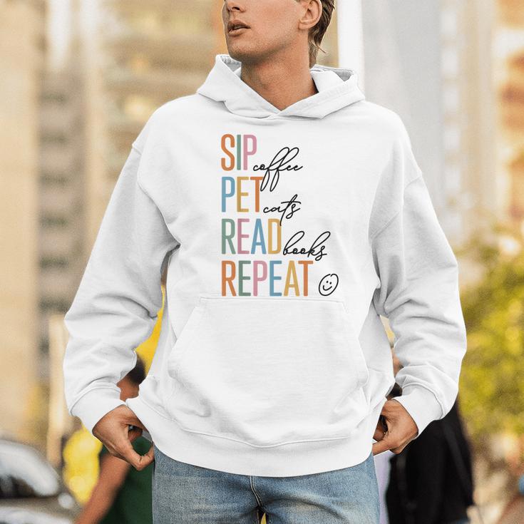 Sip Coffee Pet Cats Read Books Repeat Book Cat Lover Men Hoodie