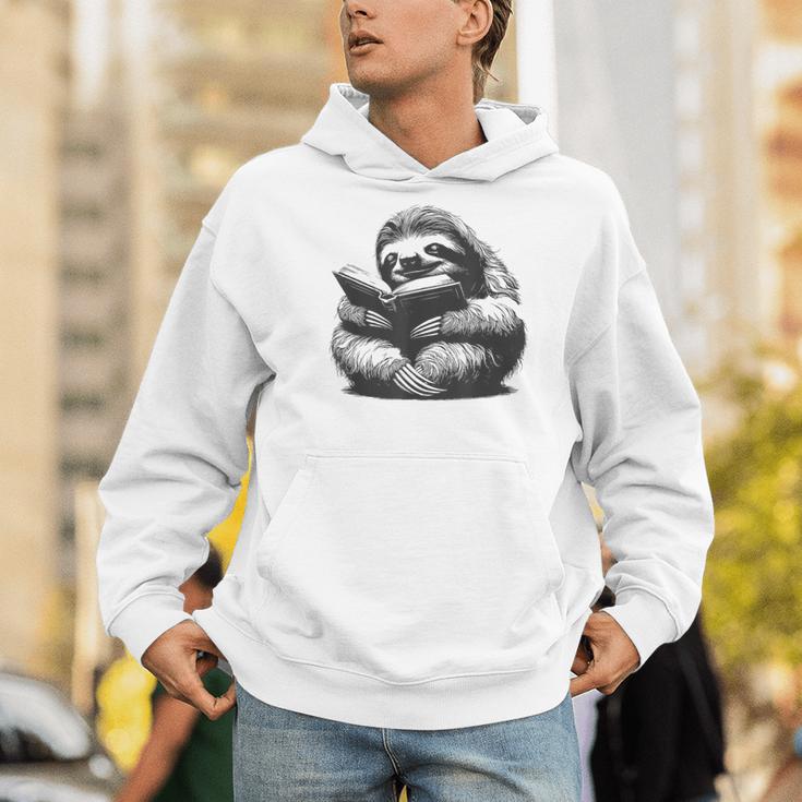 Sleepy Sloth Reading Book Cute Vintage Animal Graphic Men Hoodie