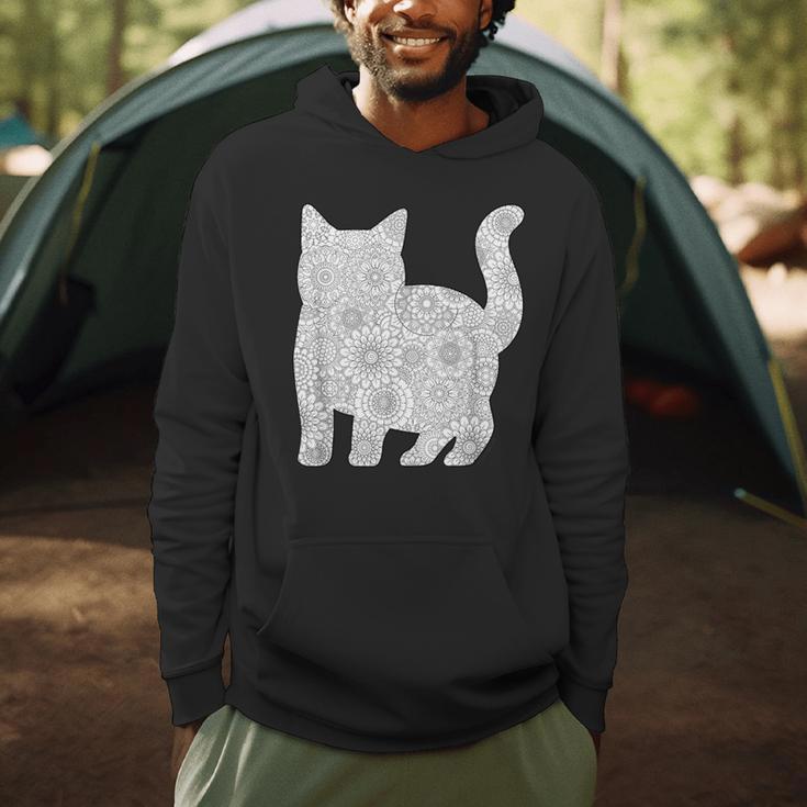Adult Coloring Book CAT Mandala Flowers T-Shirt Men Hoodie