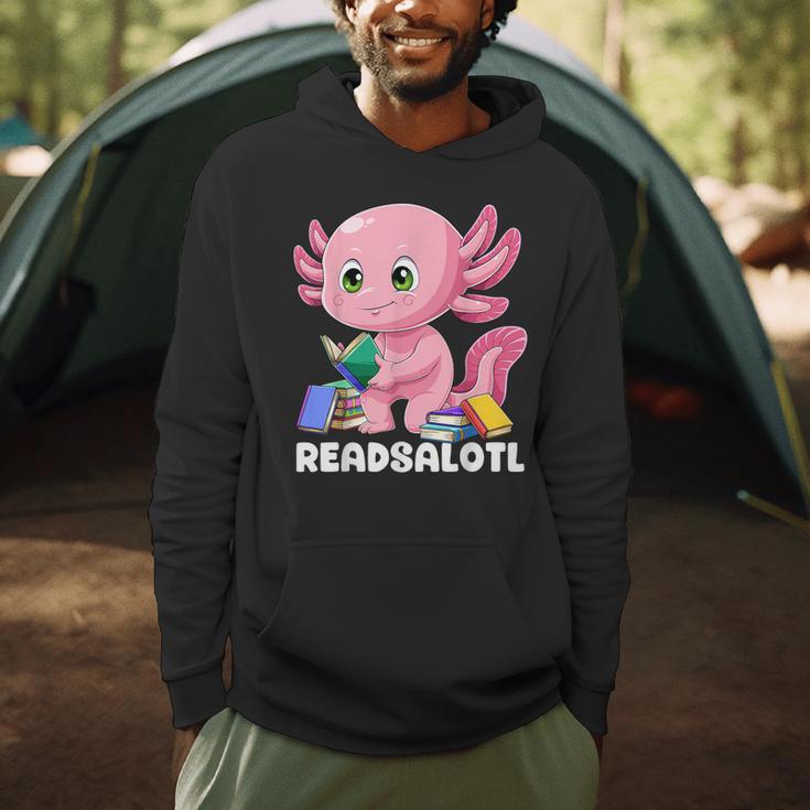 Axolotl Reading Book Readsalotl Kawaii Axolotl Book Bookworm Men Hoodie