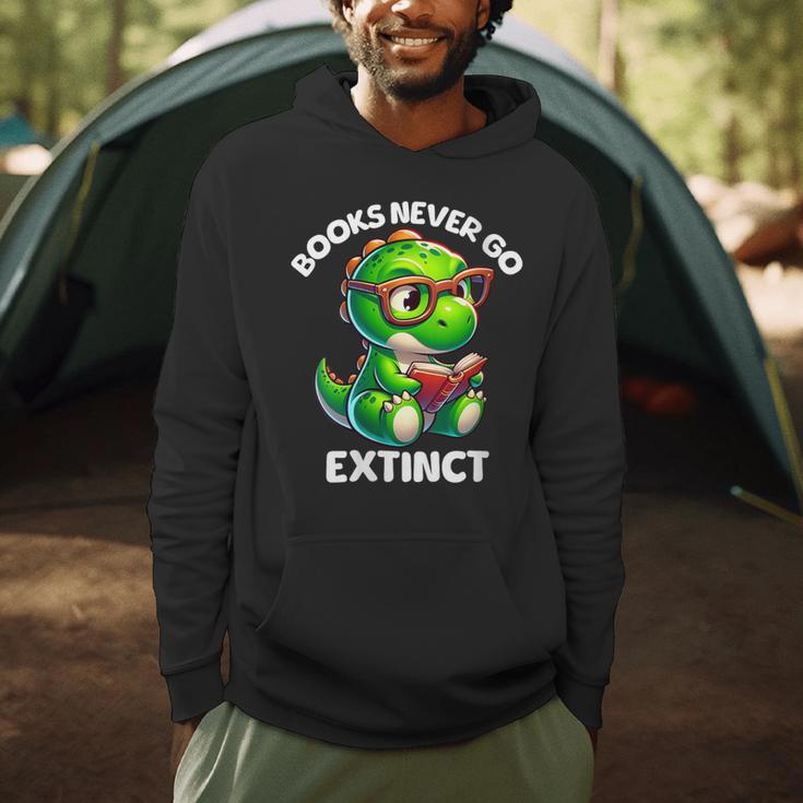 Books Never Go Extinct Reading Dinosaur Bookish Nerdy Men Hoodie