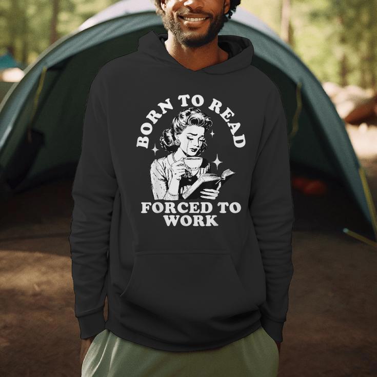 Born To Read Forced To Work Bookworm Librarian Retro Bookish Men Hoodie