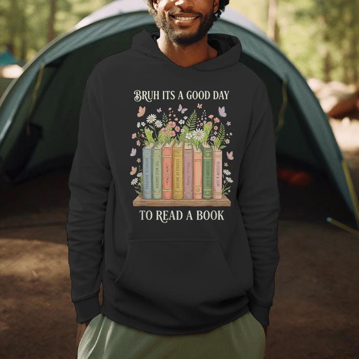 Bruh Its A Good Day To Read A Book Floral Bookshelf Men Hoodie
