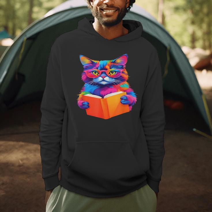 Cat Book Shirt Colorful Cat Reading Book Men Hoodie Cat Book Shirt Colorful Cat Reading Book Men Hoodie