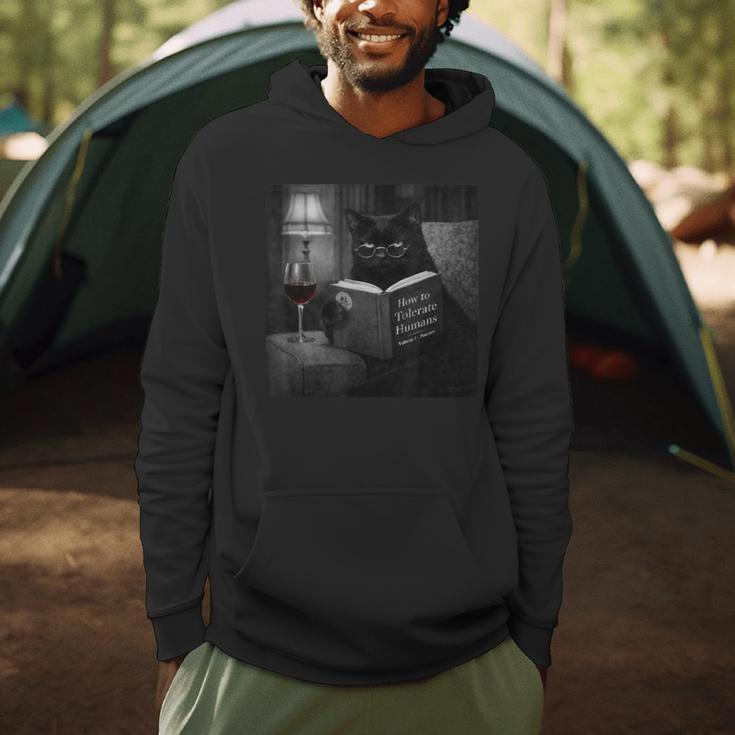 Cat Reading Book Retro Cat Photo Humor Men Hoodie