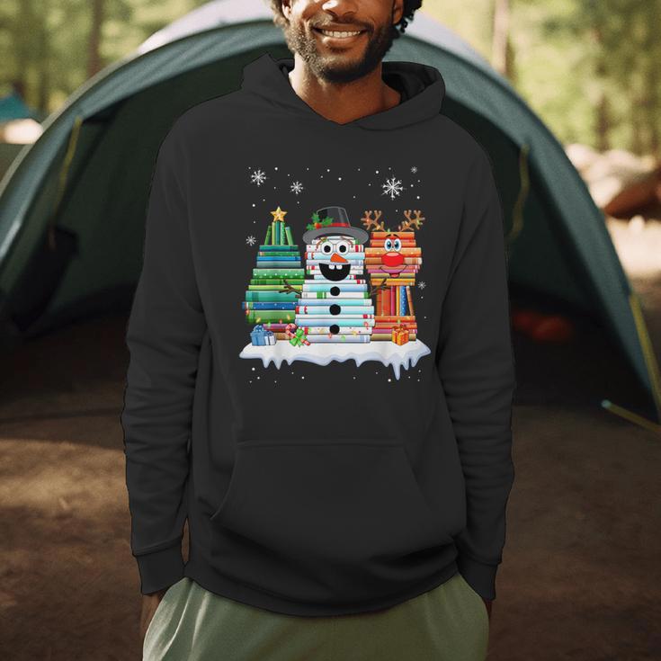 Christmas Tree Snowman Reindeer Book Stack Tee Librarian Men Hoodie