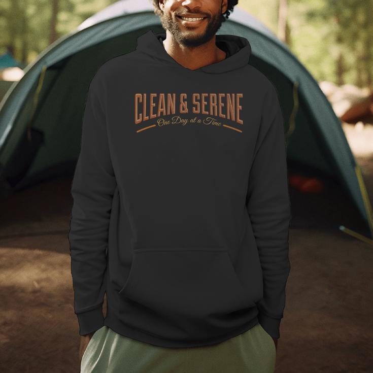 Clean Serene Recovery Big Book Sayings Sober Quotes T-Shirts Men Hoodie