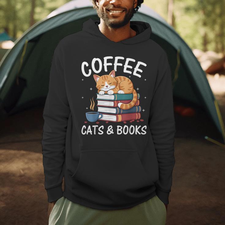 Coffee Cats And Books Cute Kitten Reading Men Hoodie