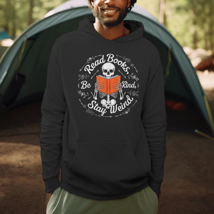 Cool Read Books Be Kind Stay Weird Skeleton Reading Men Hoodie