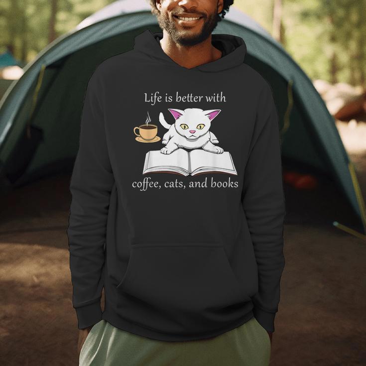 Cute Cat Book Reading Coffee Men Hoodie