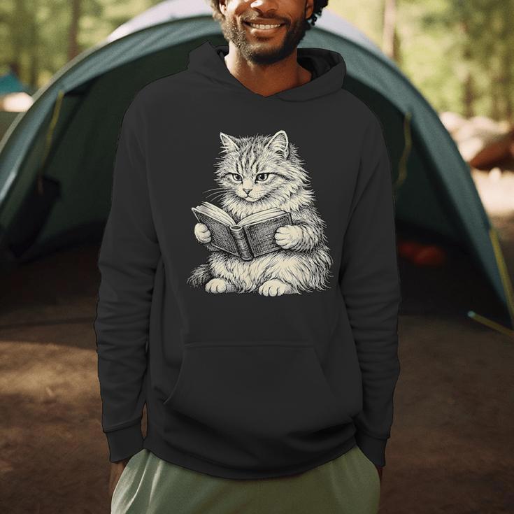 Cute Cat Reading Book Classic Bookworm Animal Pet Lover Men Hoodie