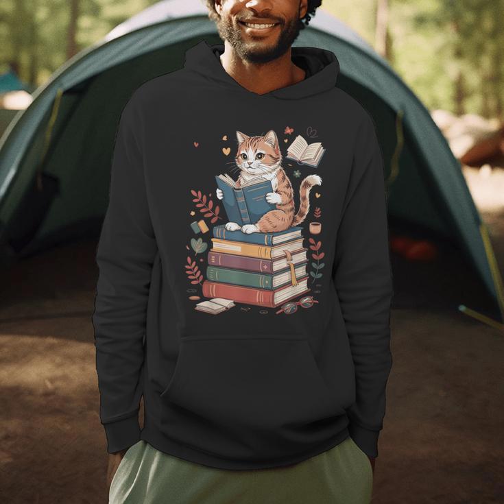 Cute Cat Reading Books With Tea Men Hoodie