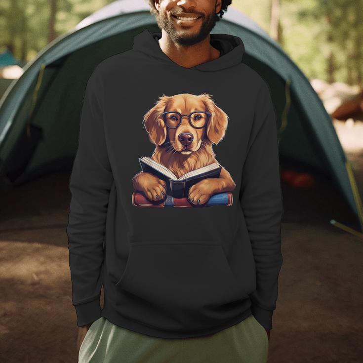 Cute Dog Golden Retriever Reading Book Men Hoodie