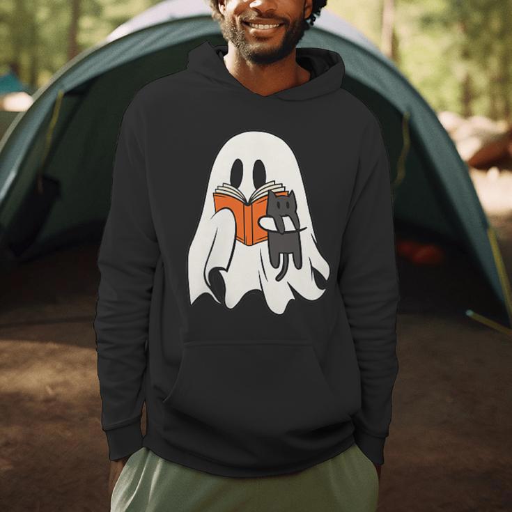 Cute Ghost Cat Reading Book Spooky Season Halloween Costume Men Hoodie Cute Ghost Cat Reading Book Spooky Season Halloween Costume Men Hoodie