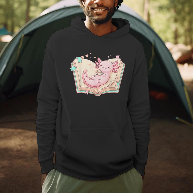 Cute Kawaii Axolotl Book Tea Lover Women Reading Cozy Art Men Hoodie
