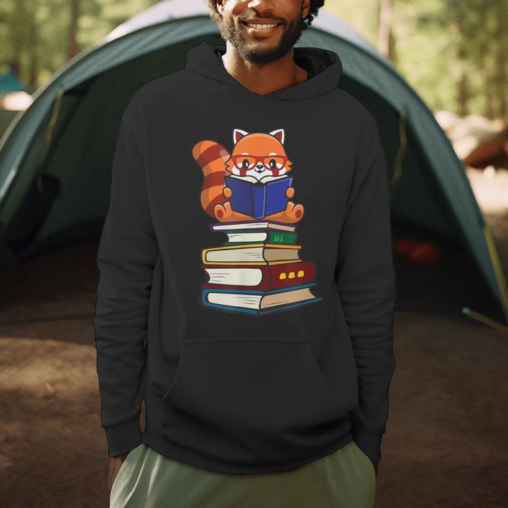 Cute Kawaii Kids Reading Books Glasses Red Panda Lover Men Hoodie Cute Kawaii Kids Reading Books Glasses Red Panda Lover Men Hoodie