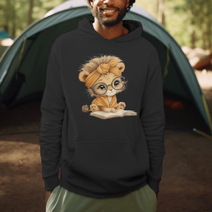 Cute Lion Cub Reading Book With Headwrap Men Hoodie Cute Lion Cub Reading Book With Headwrap Men Hoodie